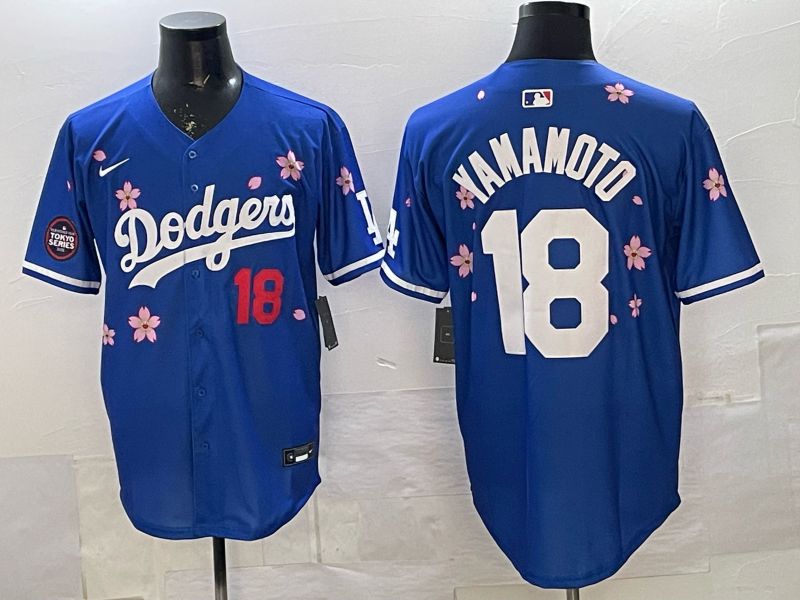 Men Los Angeles Dodgers #18 Yamamoto Blue Sakura Edition 2026 Nike MLB Jersey 003->los angeles dodgers->MLB Jersey